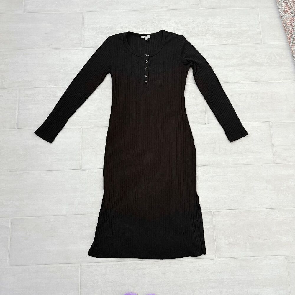 Entro Maxi Dress Long Sleeve Full Length Scoop Neck Black Sweater Large Buttons